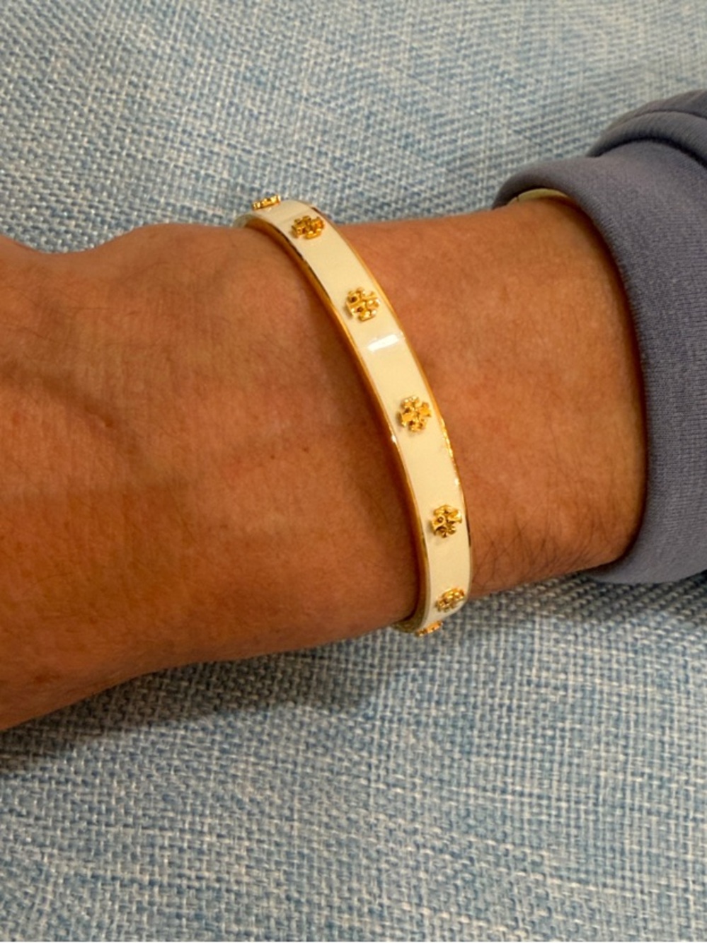 White and Gold Tory Burch Enamel Bangle Bracelet